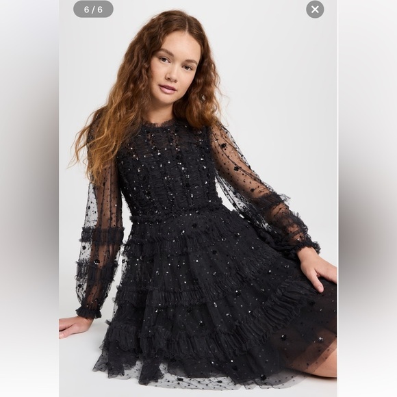 Needle and Thread Violet Shimmer Micro Mini Tulle Sequin Black dress size 2 NWT - Picture 1 of 10